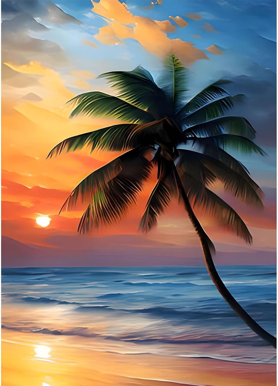 Sunset Beach Diamond Painting Kits for Adults, DIY 5D Sunset Landscape Diamond Art Kits, Landscape Paint with Diamonds Gem Art Full Round Drill Home Wall Decor